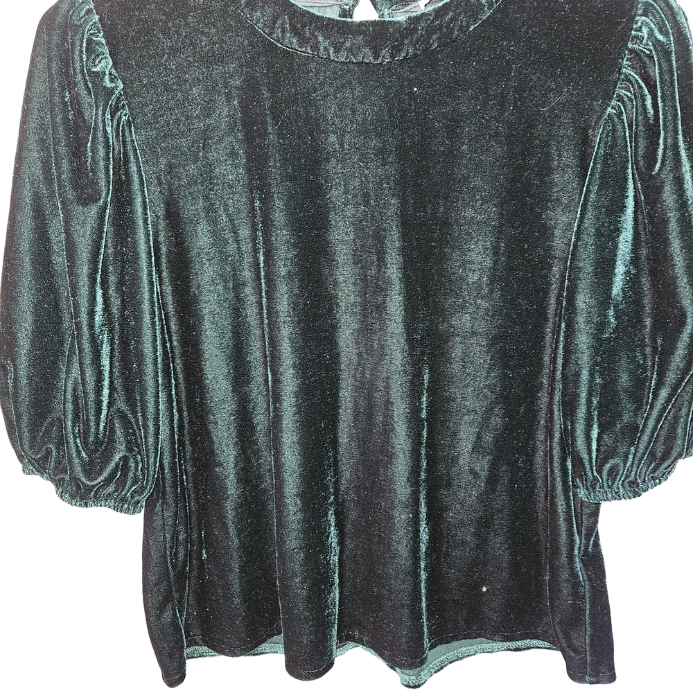 Evereve Deep Green Velvet Top Small
